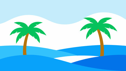 Tranquil Relaxing Beach View with Twin Palm Trees and Gentle Soft Waves Vector Illustration Background