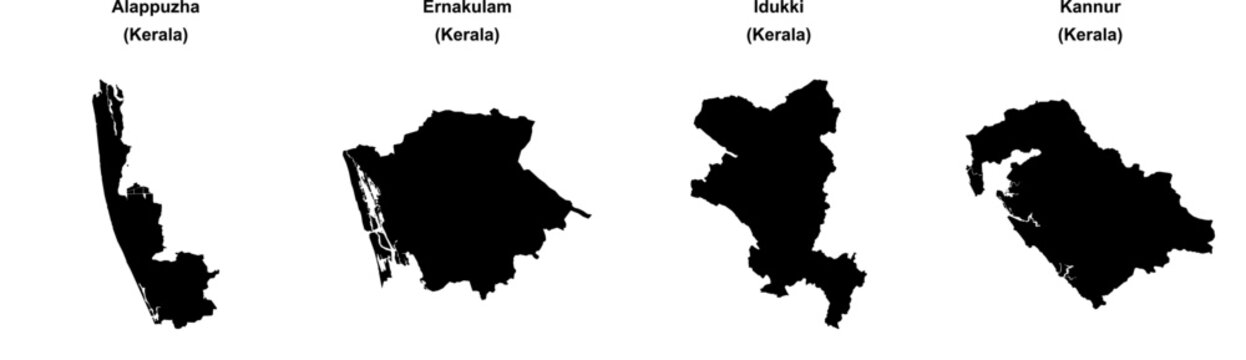 Alappuzha, Ernakulam, Idukki, Kannur outline maps