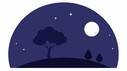 Dreamy Romantic Night Horizon with Glowing Full Moon and Scattered Clouds Vector Illustration Background