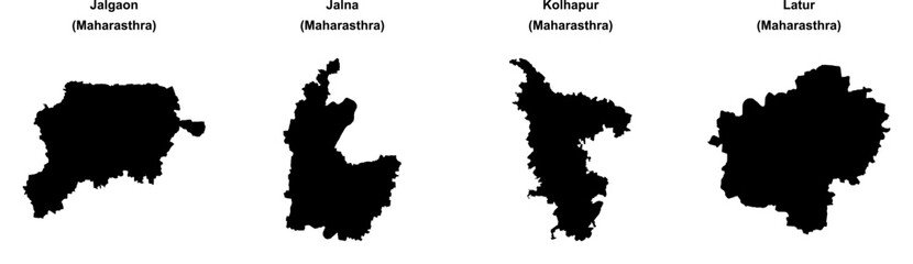 Fototapeta premium Jalgaon, Jalna, Kolhapur, Latur outline maps