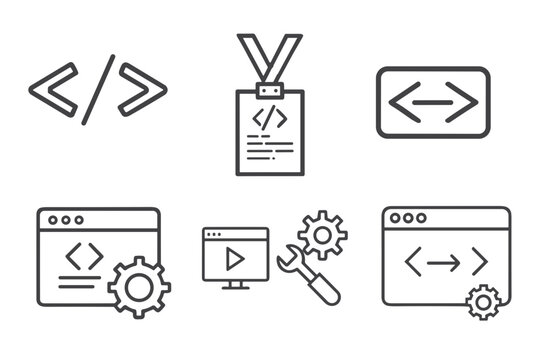 Web Development Icon Set for Coding Websites, Programming Courses and Software Engineering Materials Featuring HTML, CSS and UI Elements