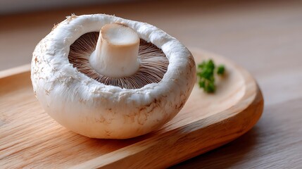 Fresh Mushroom on Wooden Board with Garnish