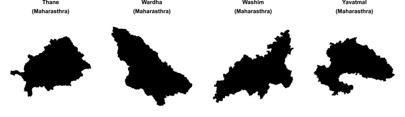 Obraz premium Thane, Wardha, Washim, Yavatmal outline maps