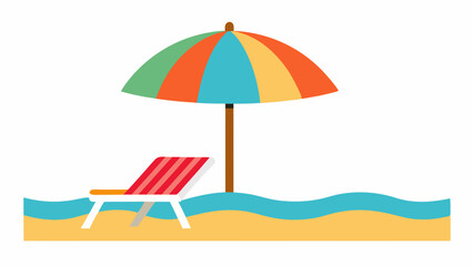 Relaxing Tropical Beach with a Colorful Striped Umbrella Vector Illustration Background
