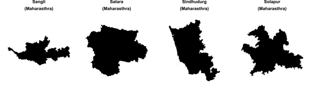 Sangli, Satara, Sindhudurg, Solapur outline maps
