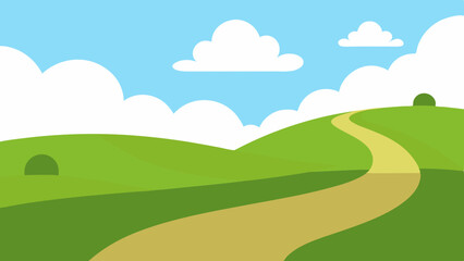 Obraz premium Enchanting Fantasy Style Countryside Path Winding Through Green Hills Vector Illustration Background