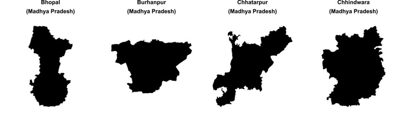 Bhopal, Burhanpur, Chhatarpur, Chhindwara outline maps