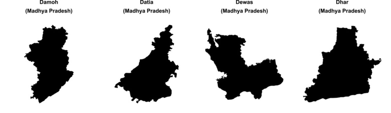 Damoh, Datia, Dewas, Dhar outline maps