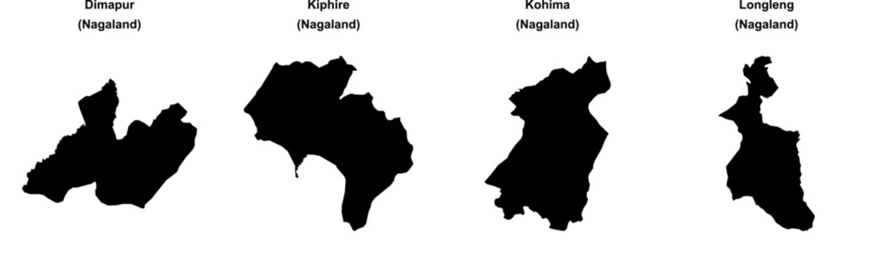 Dimapur, Kiphire, Kohima, Longleng outline maps