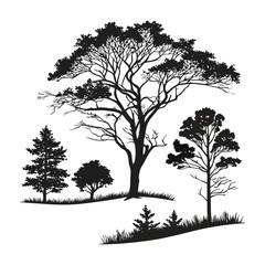 Collection of Hand-Drawn Tree Silhouettes  Nature's Elegant Forms in Silhouette Art