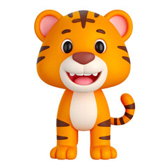 Smiling cartoon cute little tiger 3D Icon isolated on white background
