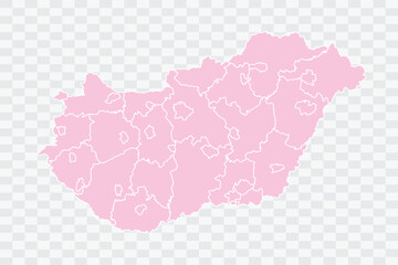 Hungary Map  Blush Color on White Background quality files Png