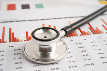 Stethoscope on spreadsheet and graph paper, Finance, Account, Statistics, Investment, Analytic...