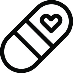 Capsule Pill Heart Line Icon Healthcare Medicine and Love Symbol for Medical Support and Pharmacy Illustration