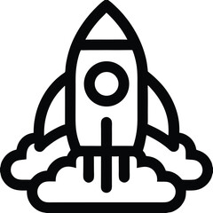 Rocket Blast Off Line Icon Startup Launch and Space Mission Symbol