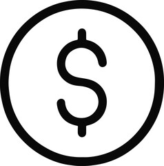 Bold black dollar sign inside a circle. A clean, modern icon for money, finance, and currency concepts in business applications or infographics.