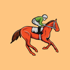 Horse Race Riding Jockey Vibrant Colored Cartoon Retro Style Vector