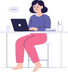 Elegant Woman Working at Modern Desk with Laptop | Flat Vector Illustration for Office and Remote Work Themes