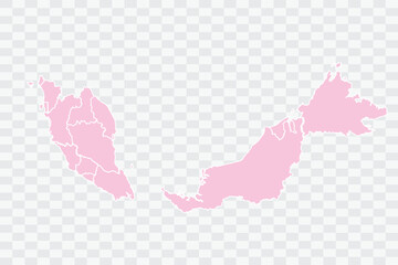 Malaysia Map Blush Color on White Background quality files Png