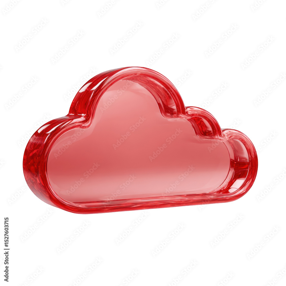 Poster red glass cloud icon digital technology symbol abstract shiny 3d render modern design element for we