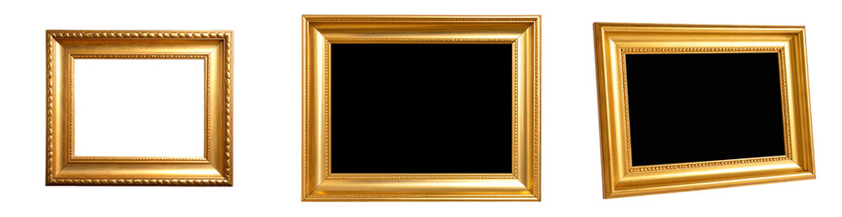  Simple golden photo frame on blackboard background isolated on transparent background PNG