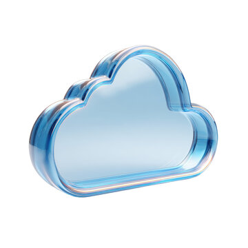 Abstract blue glass cloud computing icon digital technology network symbol modern design graphic element for website application internet cloud storage on transparent background