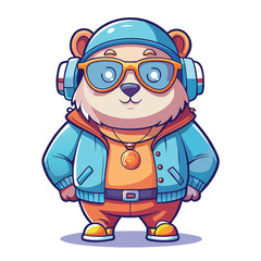 Obraz premium cartoon-bear-headphones-round-glasses