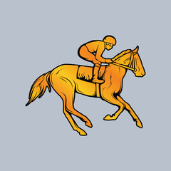 Horse Race Rider Jockey Gold Black Luxury Flat Vector