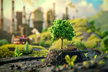 Actions Impact the Environment, Carbon Footprint Concept, Generative AI