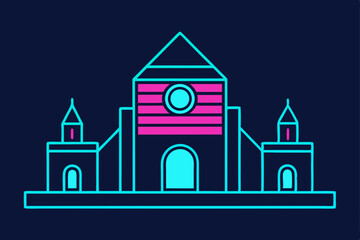 Neon Retro Castle Illustration Futuristic Medieval Architecture Design