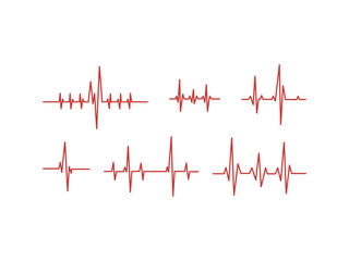 Heartbeat waveform vector set. Red ECG line collection. Red electrocardiogram (ECG) waveform icon collection in flat design. Ideal for medical, healthcare, or emergency services designs.