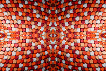 Geometric hexagonal red and orange metallic roof tiles