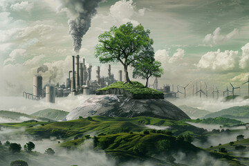 Actions Impact the Environment, Carbon Footprint Concept, Generative AI
