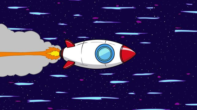 Cartoon Rocket In Space Flying Horizontal In Speed