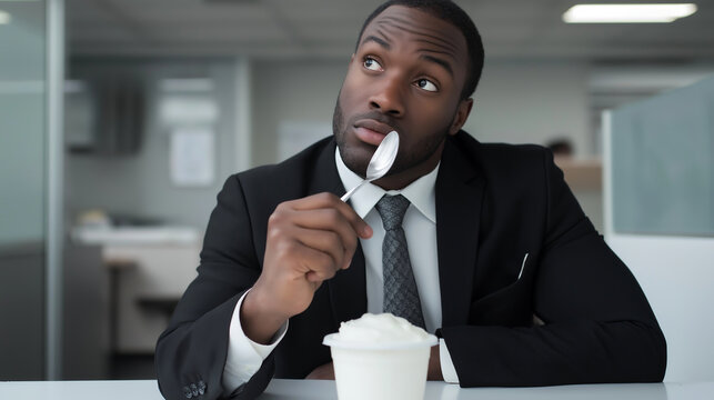 Professional Black businessman contemplating decision while seated in modern office