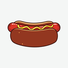Bright cartoon hot dog with mustard on White background. Fun, bold, and vibrant food illustration perfect for posters, menus, or playful design projects.