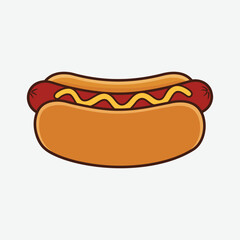 Bright cartoon hot dog with mustard on White background. Fun, bold, and vibrant food illustration perfect for posters, menus, or playful design projects.