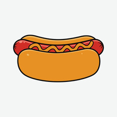 Bright cartoon hot dog with mustard on White background. Fun, bold, and vibrant food illustration perfect for posters, menus, or playful design projects.