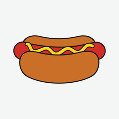 Bright cartoon hot dog with mustard on White background. Fun, bold, and vibrant food illustration perfect for posters, menus, or playful design projects.