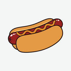 Bright cartoon hot dog with mustard on White background. Fun, bold, and vibrant food illustration perfect for posters, menus, or playful design projects.