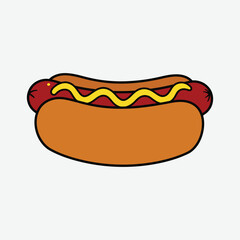Bright cartoon hot dog with mustard on White background. Fun, bold, and vibrant food illustration perfect for posters, menus, or playful design projects.