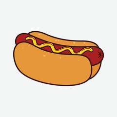 Bright cartoon hot dog with mustard on White background. Fun, bold, and vibrant food illustration perfect for posters, menus, or playful design projects.