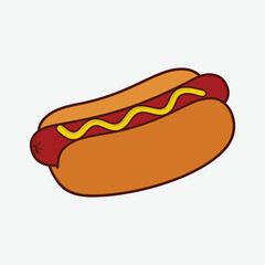 Bright cartoon hot dog with mustard on White background. Fun, bold, and vibrant food illustration perfect for posters, menus, or playful design projects.