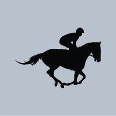 Horse Racing Rider Jockey Posed Simple Silhouette Vector