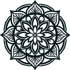 Black Mandala Design – Symmetrical Floral Line Art Vector