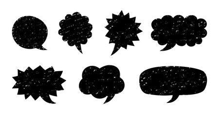 Crayon speech bubble set. Vector doodle text box collection, hand drawn chalk balloon clouds. Childish design elements © Olena Go