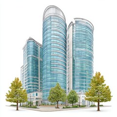 An architectural rende of modern high rise buildings against white background.