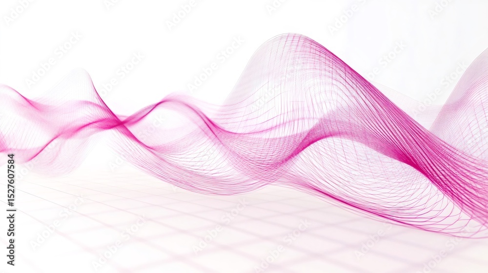 Aufkleber Pink lines forming waves are propagating above a grid, representing seismic waves spreading from the epicenter of an earthquake, visualizing geological phenomena