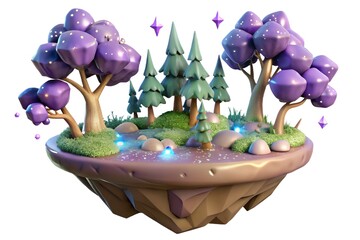 Enchanted floating island with purple trees and glowing lights © Sajib