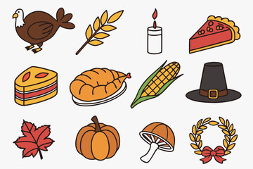Thanksgiving icons a collection of autumnal symbols